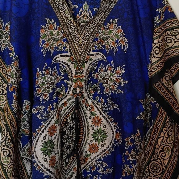 Vintage Dashiki Top African Tunic Blouse Shirt Tie Waist Swim Cover Boho - Picture 3 of 7